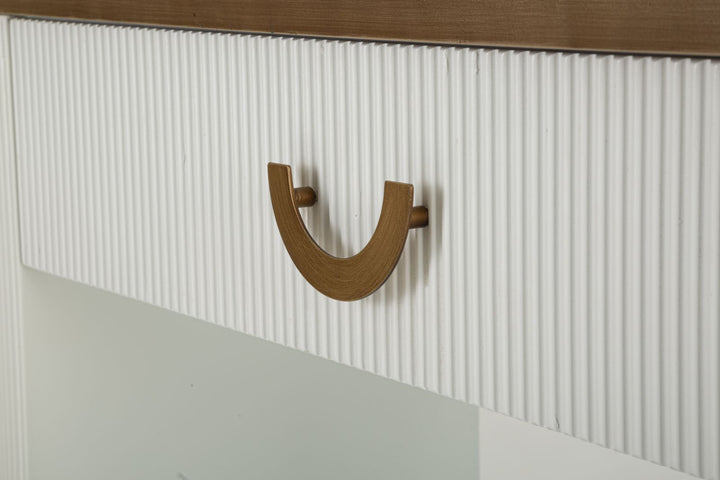 Mesa consola blanca con detalles de madera – Tolosa recibidor moderno