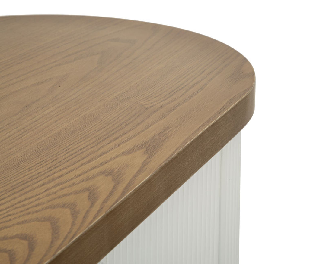Mesa consola blanca con detalles de madera – Tolosa recibidor moderno