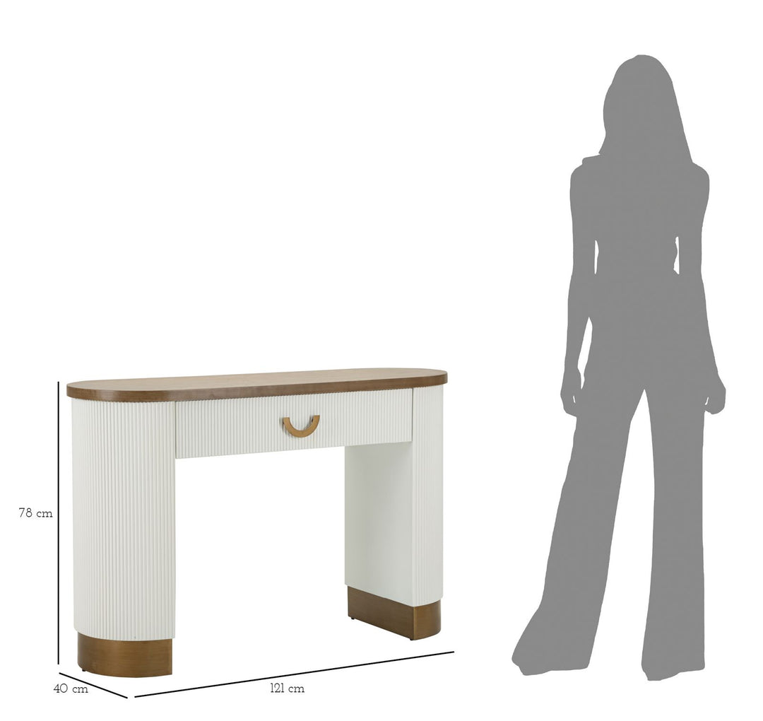 Mesa consola blanca con detalles de madera – Tolosa recibidor moderno
