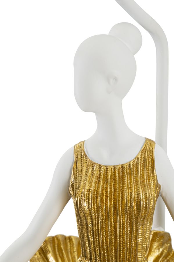 Lámpara de mesa escultura bailarina dorada con pantalla de tela – Diseño elegante