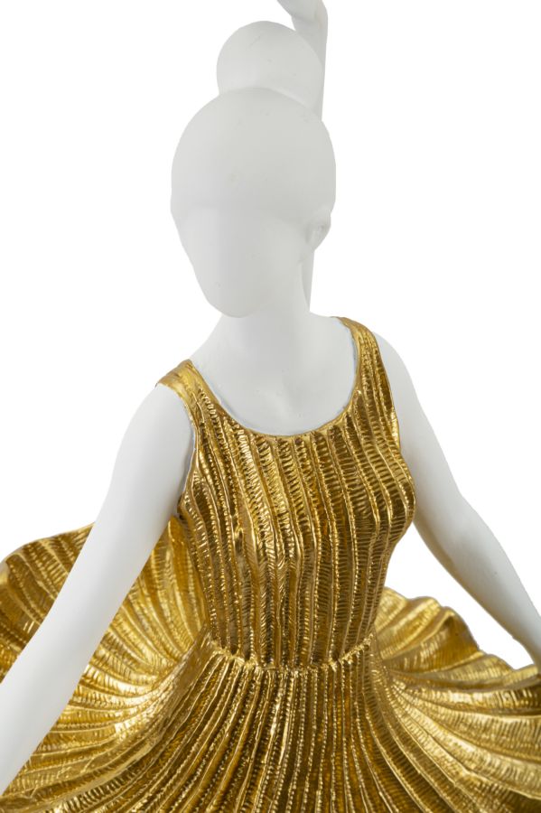 Lámpara de mesa escultura bailarina dorada con pantalla de tela – Diseño elegante