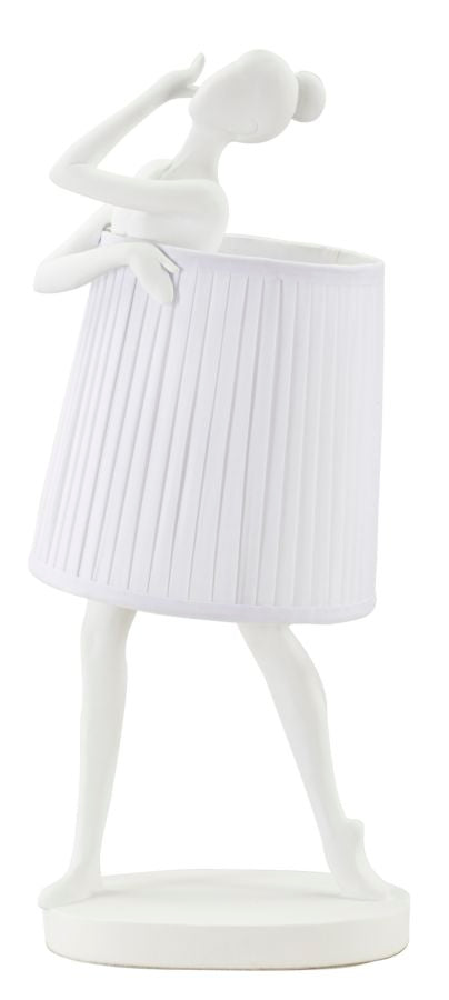 Lámpara de mesa escultura ballet blanca con pantalla de tela – Acento artístico