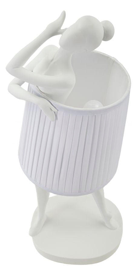 Lámpara de mesa escultura ballet blanca con pantalla de tela – Acento artístico