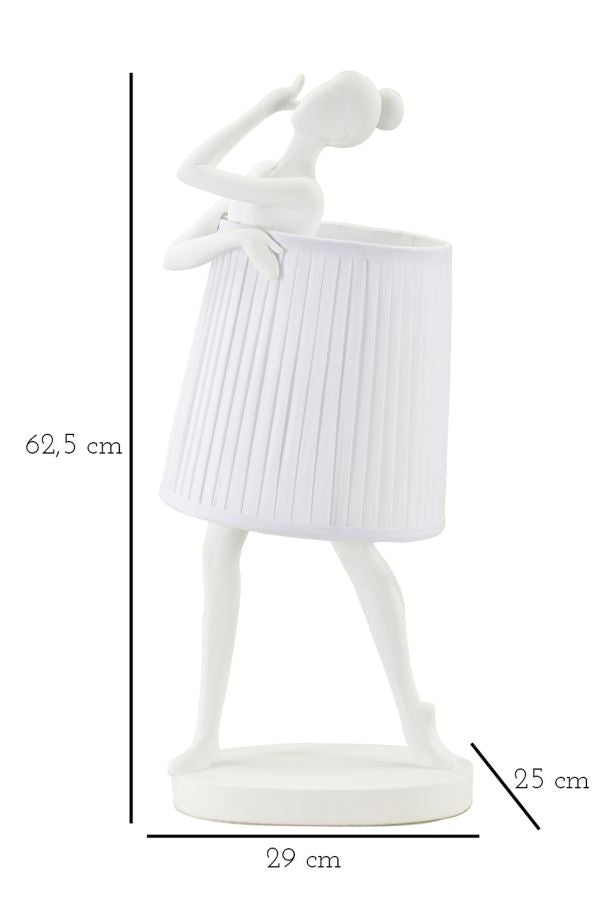 Lámpara de mesa escultura ballet blanca con pantalla de tela – Acento artístico