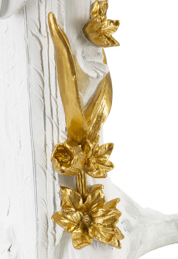 Lámpara de mesa escultura loro dorado con pantalla de tela – Diseño exótico