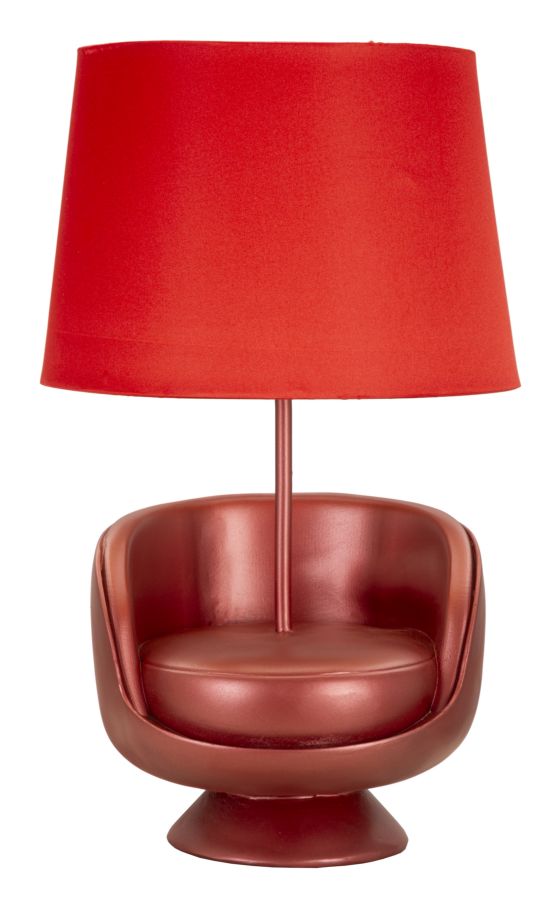 Lámpara de mesa roja estilo mid-century con pantalla de tela – Acento retro