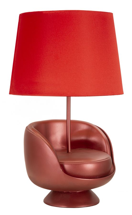 Lámpara de mesa roja estilo mid-century con pantalla de tela – Acento retro