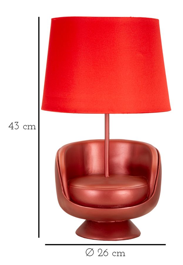 Lámpara de mesa roja estilo mid-century con pantalla de tela – Acento retro