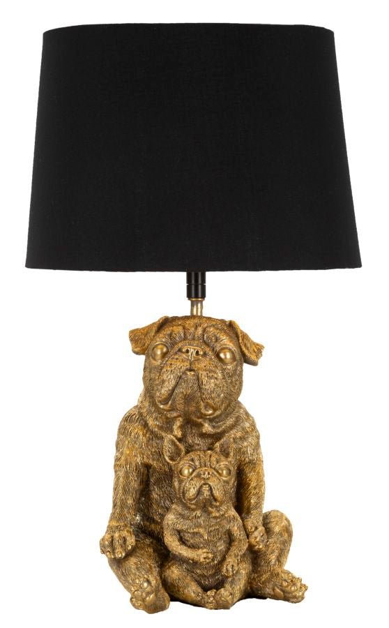 Lámpara de mesa escultura perro marrón con pantalla negra – Diseño decorativo