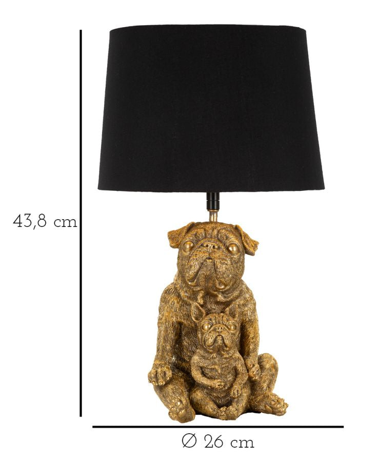 Lámpara de mesa escultura perro marrón con pantalla negra – Diseño decorativo