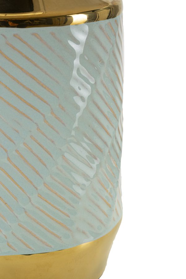 Lámpara de mesa de cerámica azul y dorada con pantalla de tela – Estilo Cape Town