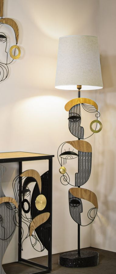 Lámpara de mesa escultura plateada con pantalla de tela – Picassy diseño