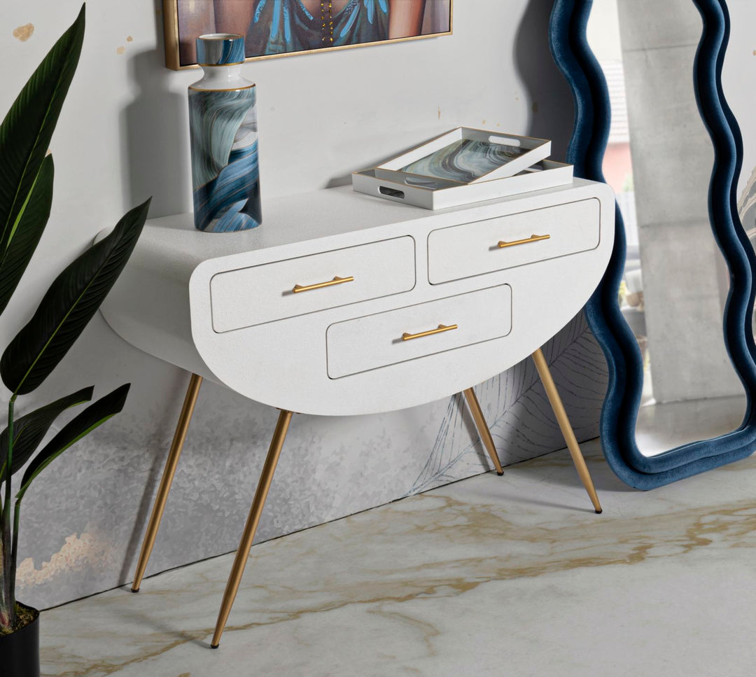 Mesa consola blanca con patas de madera – Venus recibidor moderno