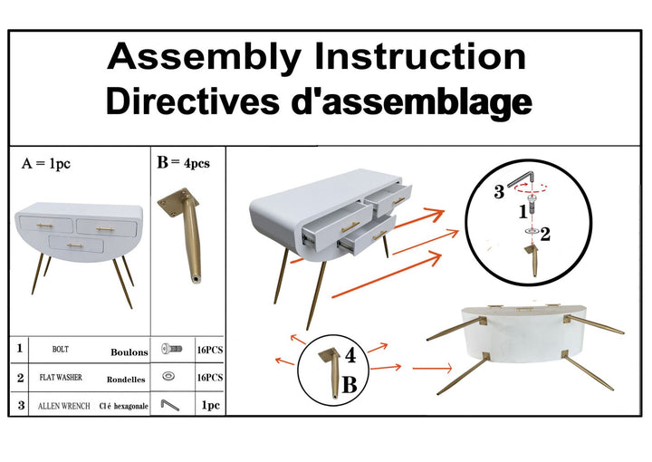 Mesa consola blanca con patas de madera – Venus recibidor moderno