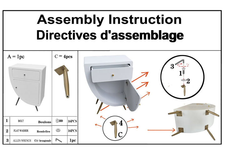 Mesita de noche alta blanca con cajón – Venus