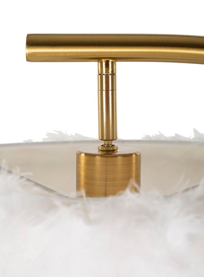 Lámpara de pie semi arco dorada con pantalla blanca – Diseño moderno y elegante