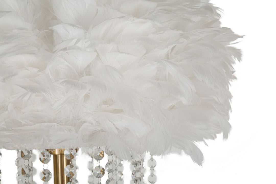 Lámpara de pie estilo cristal blanca con pantalla de tela – Diamon Collection