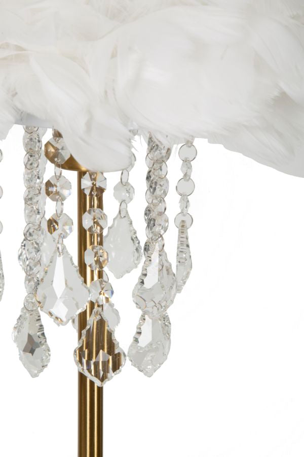 Lámpara de mesa estilo cristal blanca con pantalla de tela – Diamon Collection