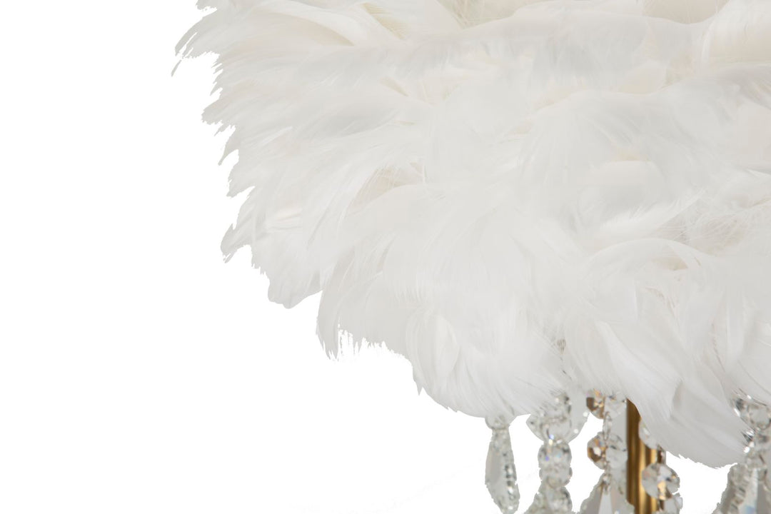 Lámpara de mesa estilo cristal blanca con pantalla de tela – Diamon Collection