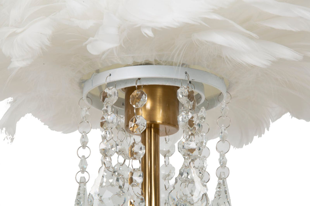 Lámpara de mesa estilo cristal blanca con pantalla de tela – Diamon Collection