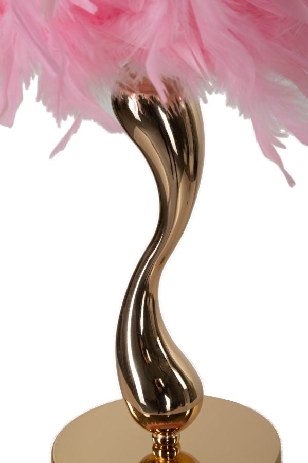 Lámpara de mesa de plumas rosa con base dorada – Cart Collection