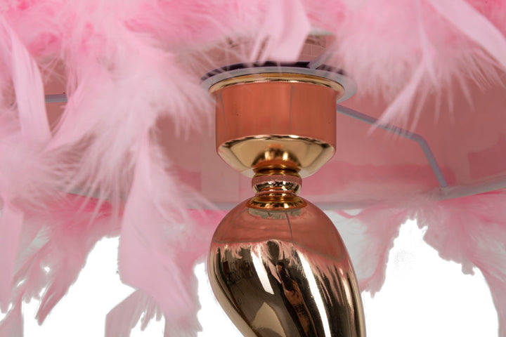 Lámpara de mesa de plumas rosa con base dorada – Cart Collection