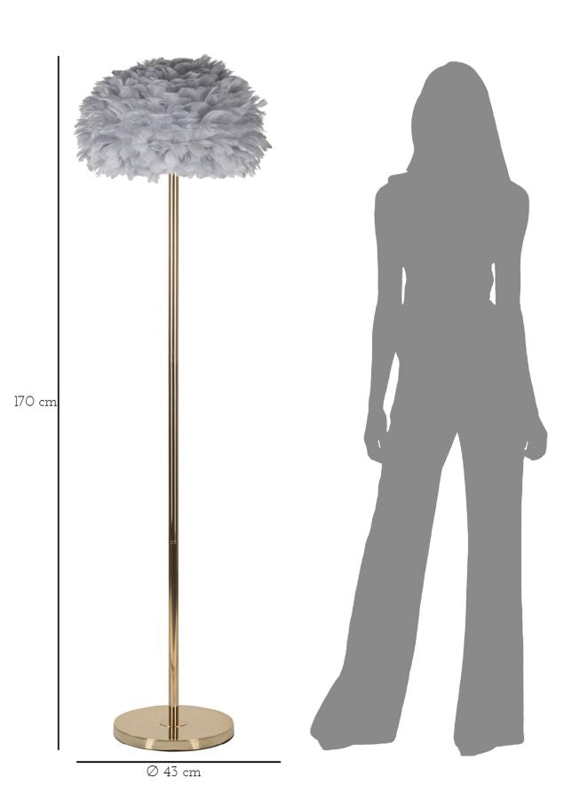 Lámpara de pie delgada gris con pantalla de plumas – Feathers Collection