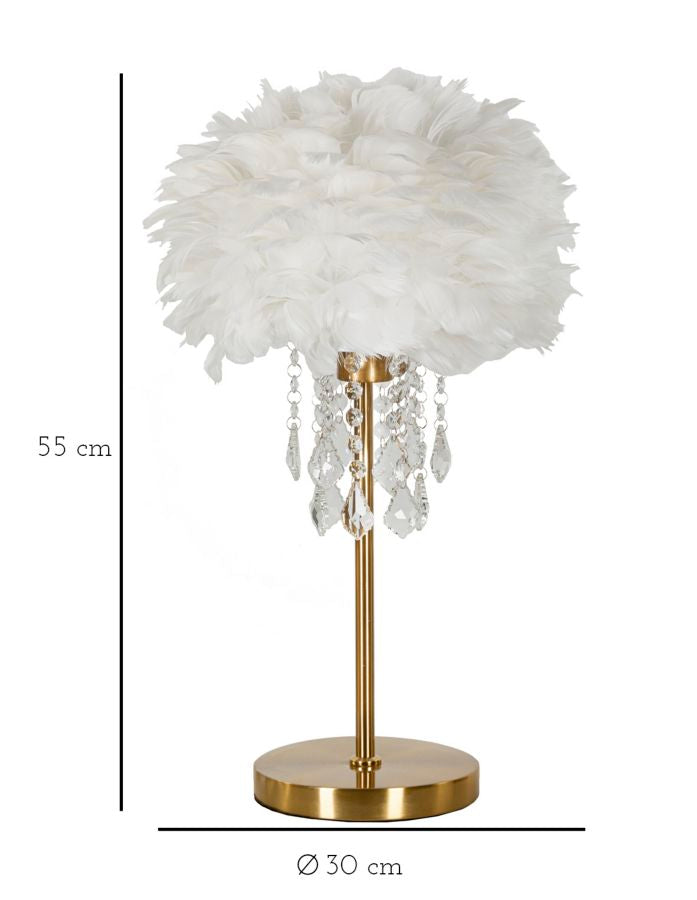 Lámpara de mesa estilo cristal blanca con pantalla de tela – Diamon Collection