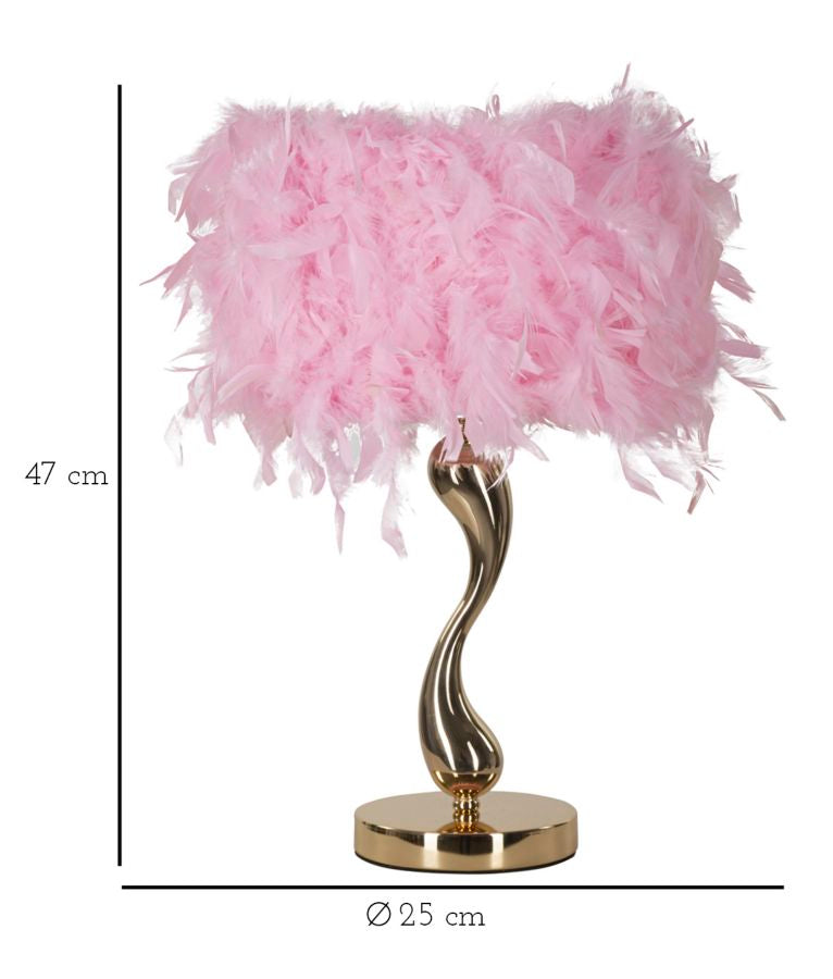 Lámpara de mesa de plumas rosa con base dorada – Cart Collection