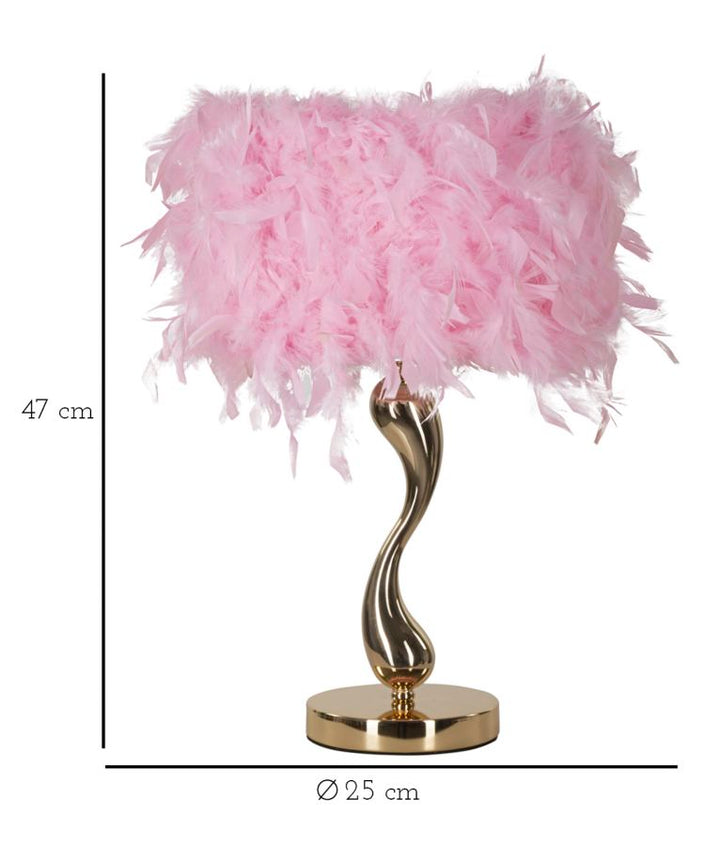 Lámpara de mesa de plumas rosa con base dorada – Cart Collection