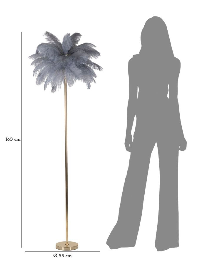 Lámpara de pie palmera gris con pantalla de tela – Acento tropical