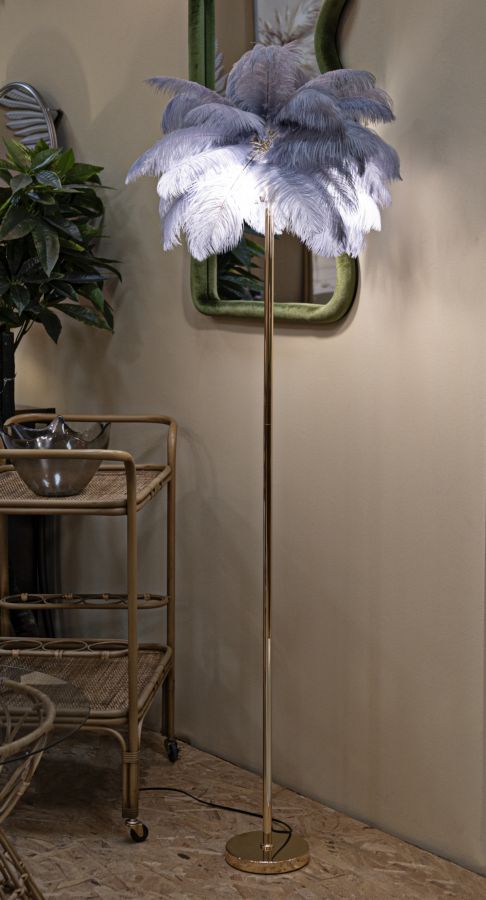 Lámpara de pie palmera gris con pantalla de tela – Acento tropical