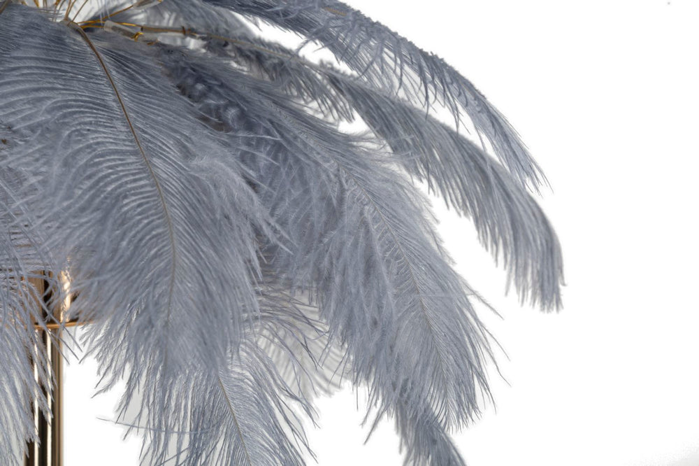 Lámpara de mesa palmera gris con pantalla de tela – Estilo tropical