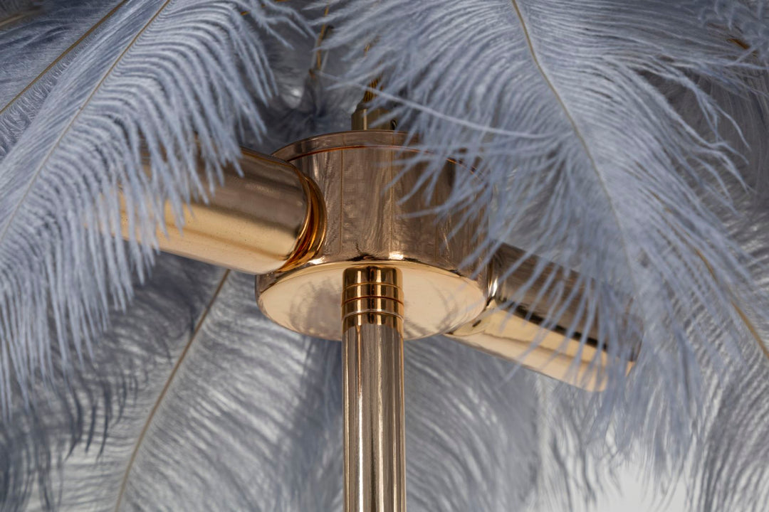 Lámpara de mesa palmera gris con pantalla de tela – Estilo tropical