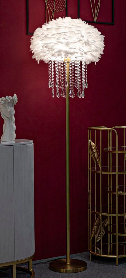 Lámpara de pie estilo cristal blanca con pantalla de tela – Diamon Collection