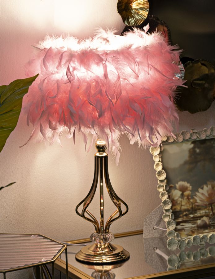 Lámpara de mesa de plumas rosa con base decorativa – Tarty Collection