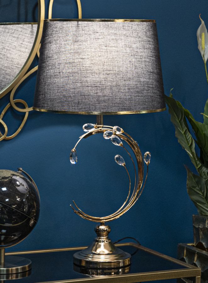 Lámpara de mesa negra y dorada con pantalla de tela – Bruxelles Collection