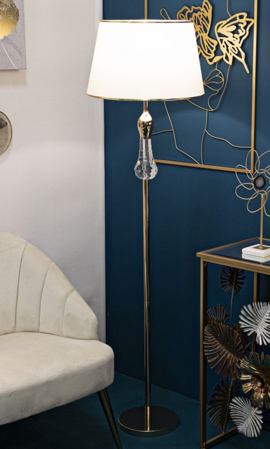 Lámpara de pie verde y dorada con pantalla de tela – Bratislava moderna