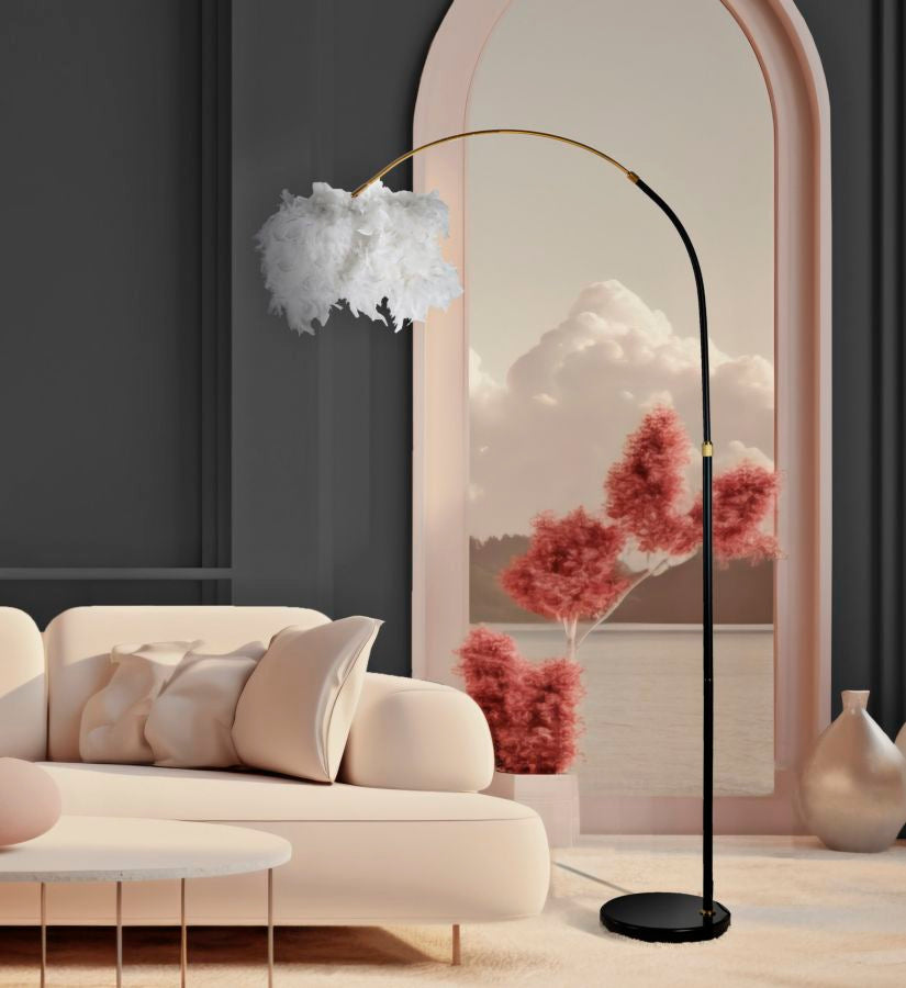 Lámpara de pie arco moderna negra con pantalla de tela – Plur contemporánea