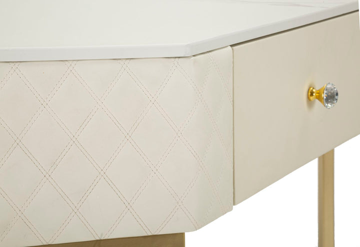 Mesa consola blanca con marco dorado – Angie diseño elegante