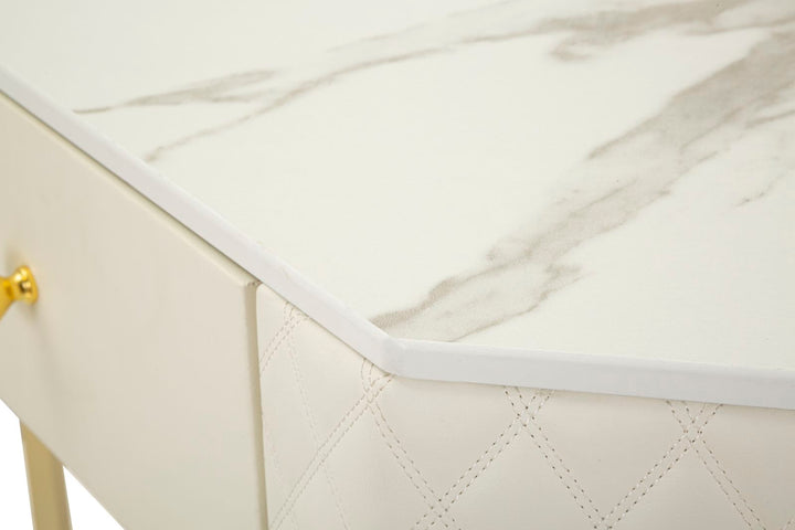 Mesa consola blanca con marco dorado – Angie diseño elegante