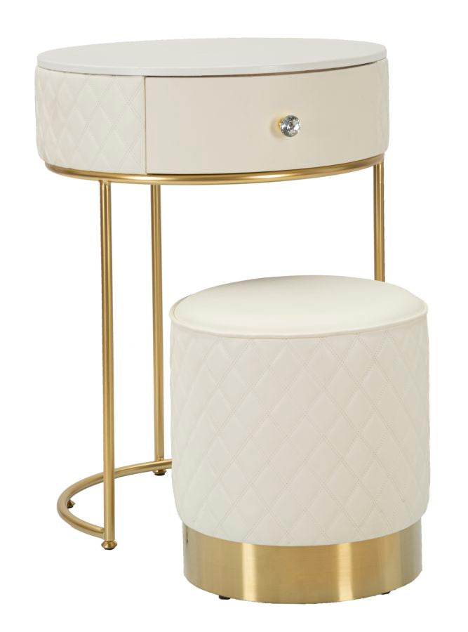 Mesita de noche alta blanca con taburete – Sharon set moderno