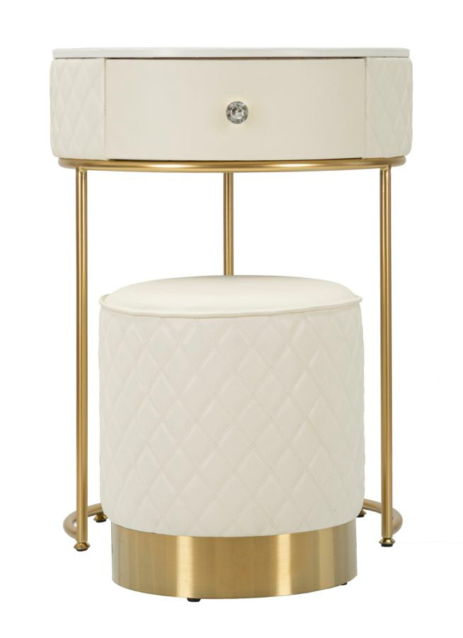 Mesita de noche alta blanca con taburete – Sharon set moderno