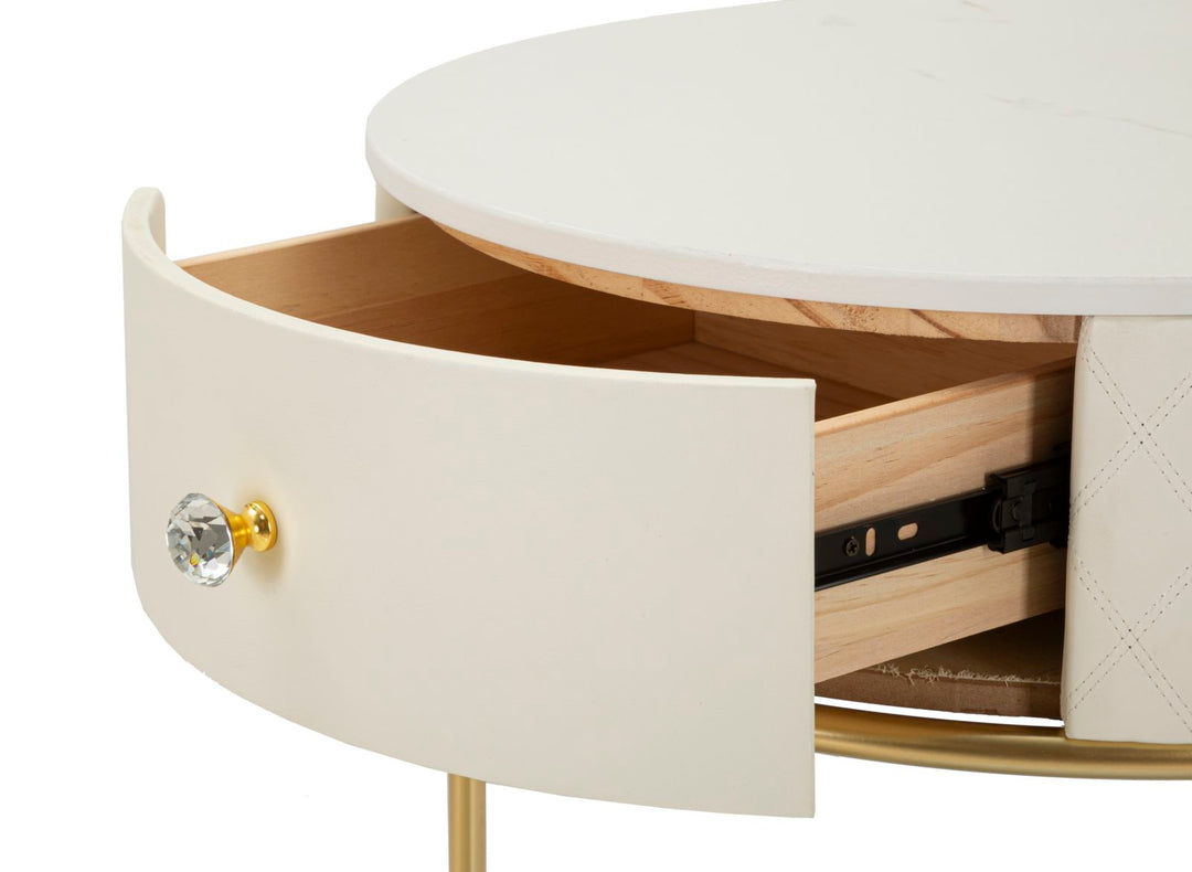 Mesita de noche alta blanca con taburete – Sharon set moderno