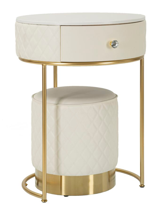 Mesita de noche alta blanca con taburete – Sharon set moderno