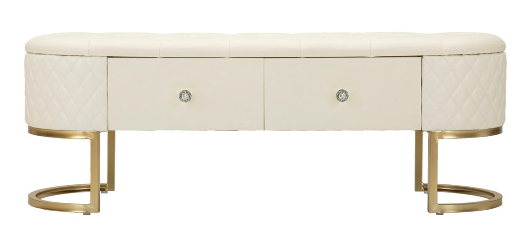 Banco tapizado blanco con cajones – Sharon asiento con almacenaje