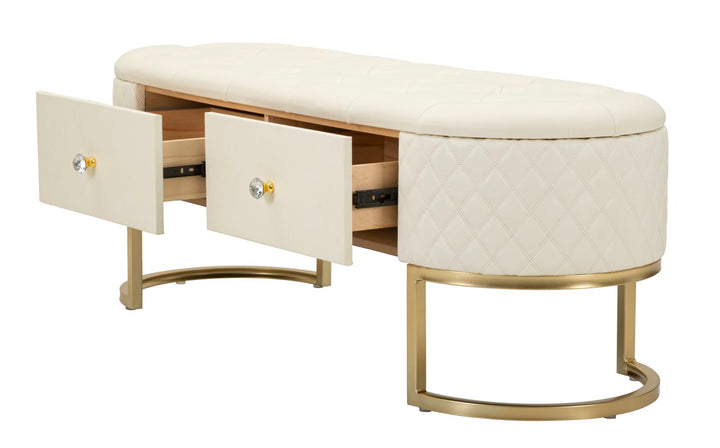 Banco tapizado blanco con cajones – Sharon asiento con almacenaje