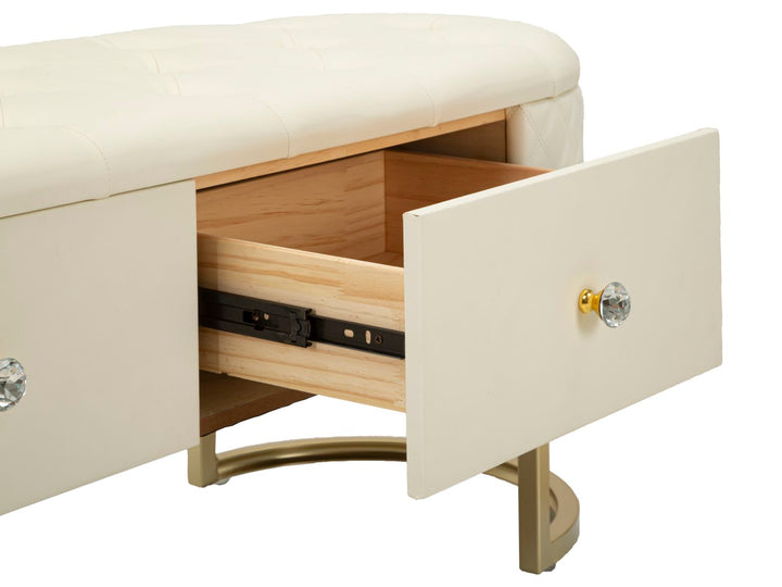 Banco tapizado blanco con cajones – Sharon asiento con almacenaje