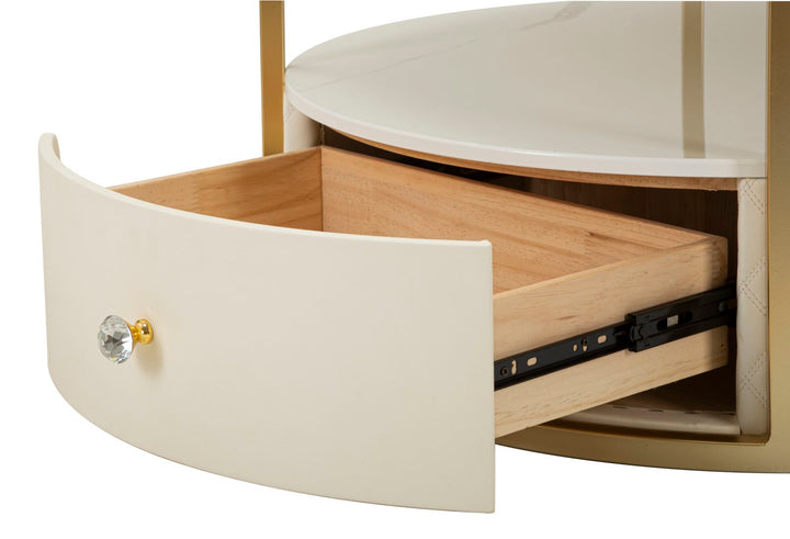 Mesa de centro redonda con base dorada – Sharon diseño moderno