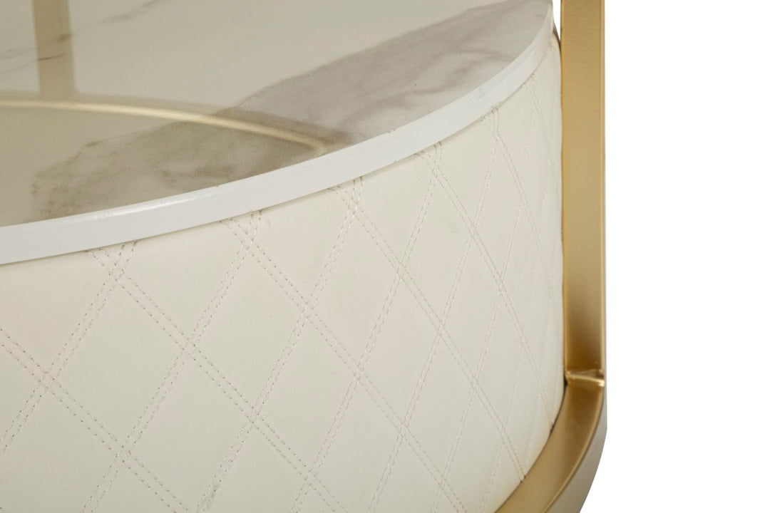 Mesa de centro redonda con base dorada – Sharon diseño moderno